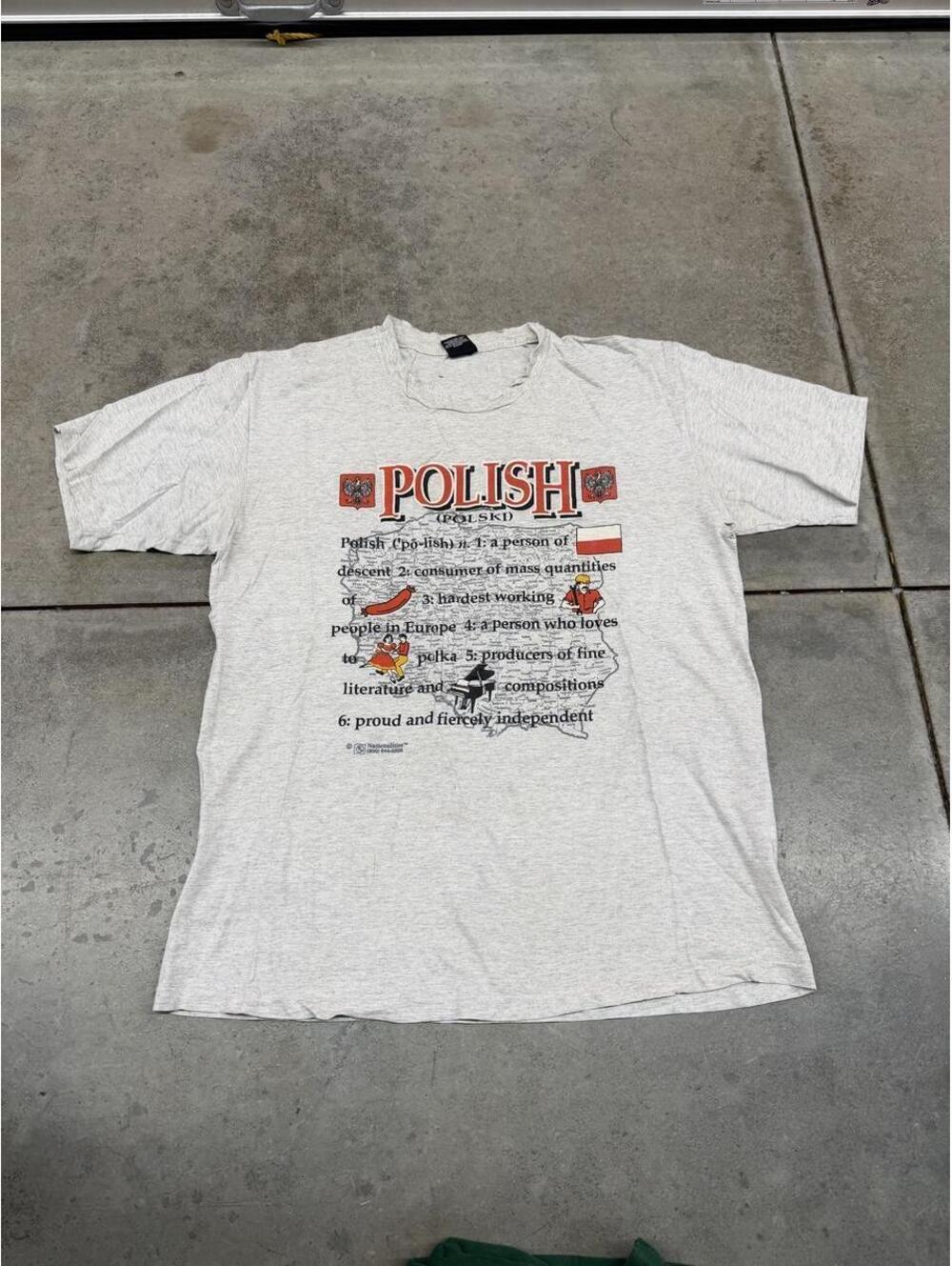 vintage polish destination made in usa grey shirt size xl HAS HOLES